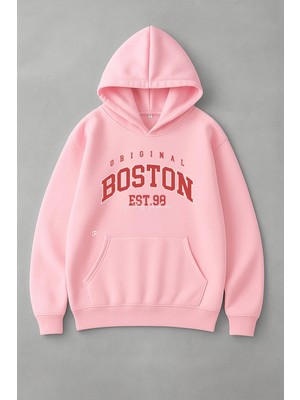 Lorvex Boston Baskı Oversize Pamuklu Unisex Sweatshirt