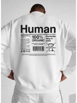 Lorvex Unısex Oversize Bisiklet Yaka Beyaz Sweatshirt Human Poster Baskılı