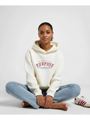 Lorvex Oversize Purpose Baskı Unisex Kapüşonlu Beyaz Sweatshirt