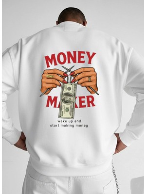 Lorvex Unisex Money Maker Baskı Oversize Bisiklet Yaka Sweatshirt