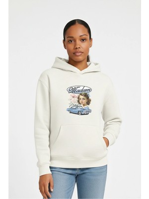 Lorvex Oversize Kadın Kapüşonlu Sweatshirt %100 Pamuklu Madam Baskılı