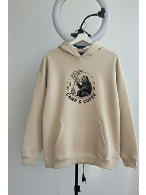 Lorvex Camp & Coffee Ön Baskı Oversize Unisex Pamuklu Sweatshirt