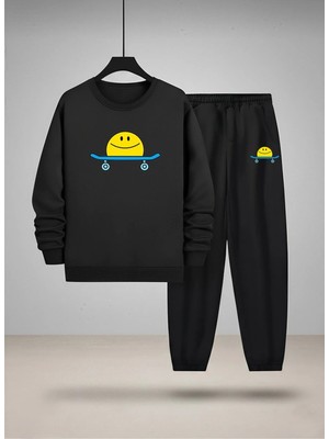Lorvex Çocuk Sweatshirt-Eşofman Takım Bisiklet Yaka Kaykay Güneş Baskılı 3 Iplik Şardonlu