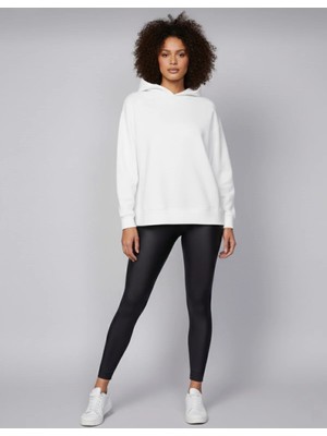 Lorvex Tayt Sweatshirt Kombin Kadın Siyah Parlak Tayt Yüksek Bel Toparlayıcı + Oversize Sweat Pamuk Takım