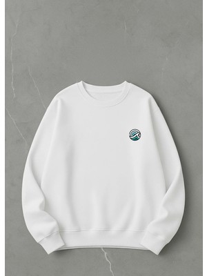 Lorvex Oversize Unısex Bisiklet Yaka Sweatshirt Minimalist Yuvarlak Deniz Baskılı