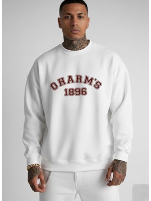 Lorvex Oharm's 1896 Baskı Oversize Pamuklu Unisex Beyaz Sweatshirt