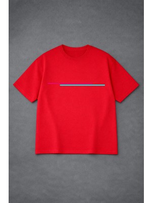 Lorvex Oversize T-Shirt %100 Pamuklu Rahat Kalıp Çizgiler Baskılı Premium