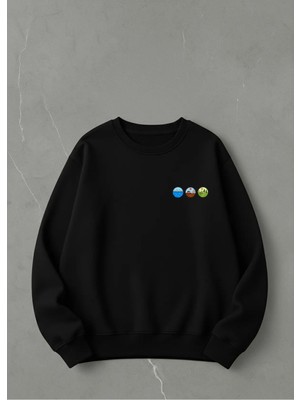 Lorvex Oversize Unısex Bisiklet Yaka Sweatshirt Minimalist 3'lü Yuvarlak Baskılı