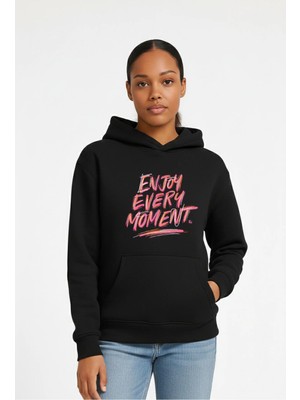 Lorvex Kadın Oversize Kapüşonlu Sweatshirt %100 Pamuklu Enjoy Every Baskılı