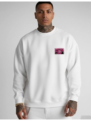 Lorvex Oversize Unısex Bisiklet Yaka Beyaz Sweatshirt Minimalist Gırls Just Wanna Baskılı
