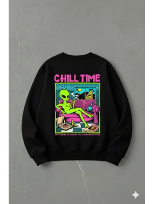 Lorvex Oversize Unisex Pamuklu Bisiklet Yaka Sweatshirt – Chill Baskı