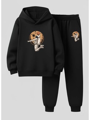 Lorvex Çocuk Kapüşonlu Sweatshirt-Eşofman Takım Ayda Smaç Baskılı 3 Iplik Şardonlu