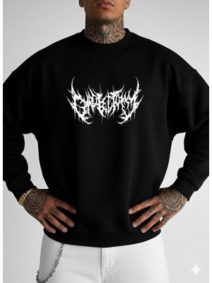 Lorvex Unısex Oversize Bisiklet Yaka Sweatshirt Tattoo Baskılı