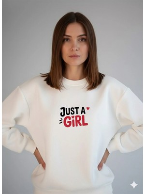 Lorvex Bisiklet Yaka Oversize Beyaz Kadın Sweatshirt Just Cherries Baskı