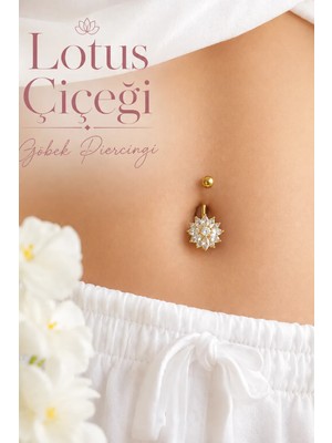 Sacce Scarves & Accessories Altın Renkli Çiçek Model Taşlı Çelik Göbek Piercing