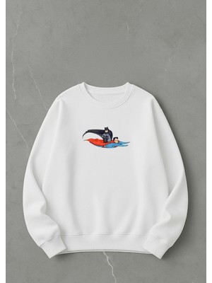 Lorvex Oversize Unisex Pamuklu Bisiklet Yaka Sweatshirt – Uçan Superman Baskı