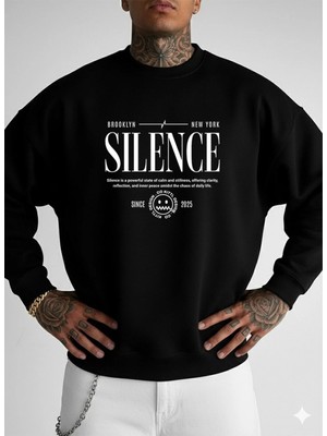 Lorvex Bisiklet Yaka Oversize Erkek Sweatshirt Silence Baskı