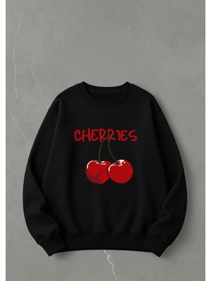 Lorvex Oversize Unisex Pamuklu Bisiklet Yaka Sweatshirt – Cherrıes Baskı