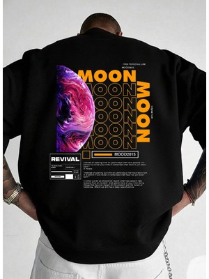 Lorvex Oversize Unisex Bisiklet Yaka Sweatshirt Revıval Moon Baskı