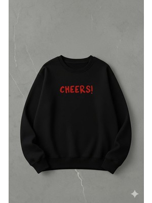 Lorvex Oversize Unisex Pamuklu Bisiklet Yaka Sweatshirt – Cheers Kırmızı Baskı