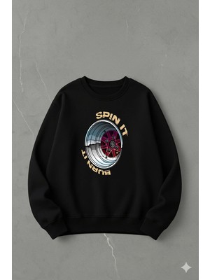 Lorvex Oversize Unisex Pamuklu Bisiklet Yaka Sweatshirt – Spın It Baskı