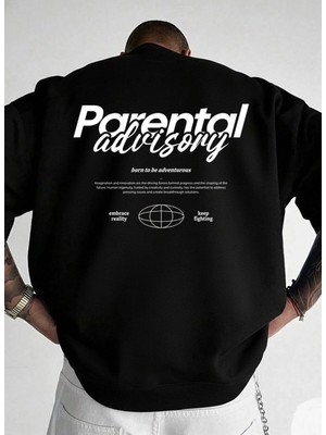 Lorvex Unisex Oversize Bisiklet Yaka Siyah Sweatshirt Parental Baskı