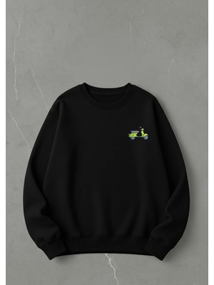 Lorvex Unisex Oversize Bisiklet Yaka Sweatshirt Minimalist Motor Baskı