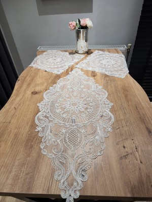Yalıns Home Karmen Modern 3 Lü Set Takım Simli RUNNER:90X40 cm PEÇETE:40X40 cm