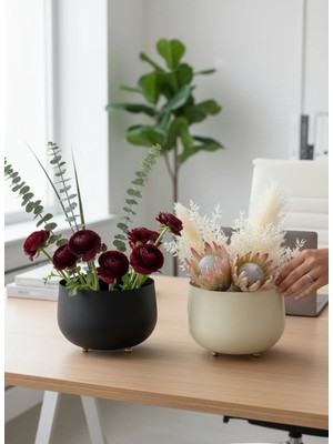 Mono Decors Vazo Siyah-Krem Boyalı 2li Yuvarlak Model