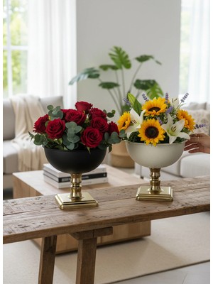 Mono Decors Vazo Siyah-Krem Boyalı Gold Ayaklı 2li Orta Boy