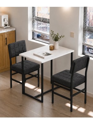 Valu Home 2 Kişilik Mutfak Masa Takımı Masa ve Sandalye Seti Balkon Masası Cafe Masa Takımı Yemek Masası Seti Antrasit Sandalye