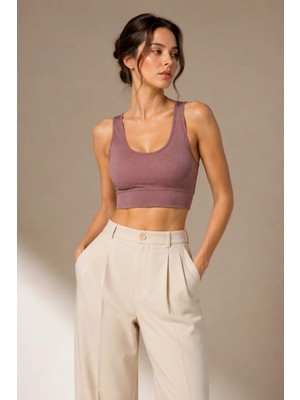 Fevien Kadın Kalın Askılı Toparlayıcı Pedli Fitilli Dalgıç Kaşkorse Spor Sütyeni Bralet Esnek Rahat Günlük Yoga Fitness Pilates Destekli Dikişsiz Görünüm Crop Top Örme Askılı Üst