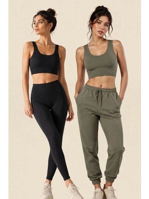 Fevien Kadın 2'li Paket Kalın Askılı Toparlayıcı Pedli Fitilli Dalgıç Kaşkorse Spor Sütyeni Bralet Esnek Rahat Günlük Yoga Fitness Pilates Destekli Dikişsiz Görünüm Crop Top Askılı Spor Üst