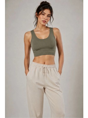 Fevien Kadın Kalın Askılı Toparlayıcı Pedli Fitilli Dalgıç Kaşkorse Spor Sütyeni Bralet Esnek Rahat Günlük Yoga Fitness Pilates Destekli Dikişsiz Görünüm Crop Top Örme Askılı Üst
