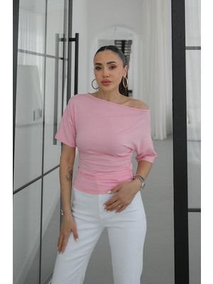 Havoş Pembe Lenni Geniş Yaka Bluz