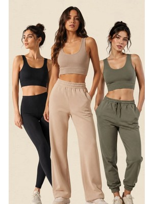 Fevien Kadın 3'lü Paket Kalın Askılı Toparlayıcı Pedli Fitilli Dalgıç Kaşkorse Spor Sütyeni Bralet Esnek Rahat Günlük Yoga Fitness Pilates Destekli Dikişsiz Görünüm Crop Top Askılı Spor Üst