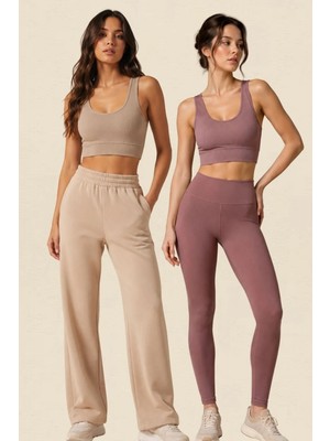Fevien Kadın 2'li Paket Kalın Askılı Toparlayıcı Pedli Fitilli Dalgıç Kaşkorse Spor Sütyeni Bralet Esnek Rahat Günlük Yoga Fitness Pilates Destekli Dikişsiz Görünüm Crop Top Askılı Spor Üst