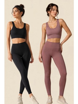 Fevien Kadın 2'li Paket Kalın Askılı Toparlayıcı Pedli Fitilli Dalgıç Kaşkorse Spor Sütyeni Bralet Esnek Rahat Günlük Yoga Fitness Pilates Destekli Dikişsiz Görünüm Crop Top Askılı Spor Üst