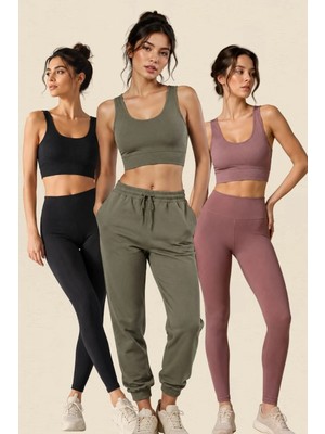 Fevien Kadın 3'lü Paket Kalın Askılı Toparlayıcı Pedli Fitilli Dalgıç Kaşkorse Spor Sütyeni Bralet Esnek Rahat Günlük Yoga Fitness Pilates Destekli Dikişsiz Görünüm Crop Top Askılı Spor Üst
