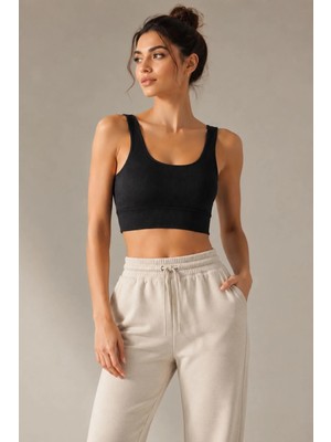 Fevien Kadın Kalın Askılı Toparlayıcı Pedli Fitilli Dalgıç Kaşkorse Spor Sütyeni Bralet Esnek Rahat Günlük Yoga Fitness Pilates Destekli Dikişsiz Görünüm Crop Top Örme Askılı Üst