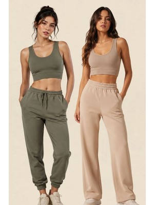 Fevien Kadın 2'li Paket Kalın Askılı Toparlayıcı Pedli Fitilli Dalgıç Kaşkorse Spor Sütyeni Bralet Esnek Rahat Günlük Yoga Fitness Pilates Destekli Dikişsiz Görünüm Crop Top Askılı Spor Üst