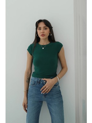 Havoş Yeşil Raye Kısa Kollu Basic Bluz