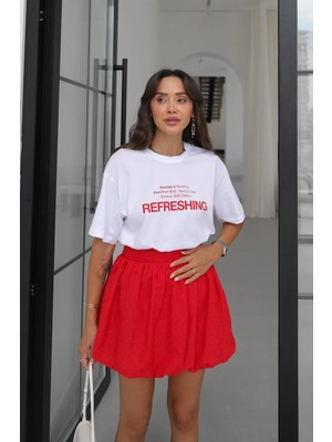Havoş Beyaz Refreshing Yazı Baskılı Tişört