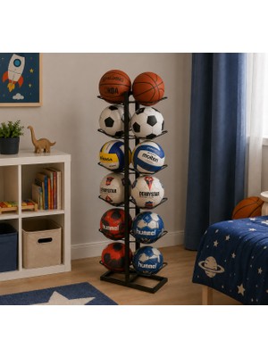 Doffo 12'li Metal Top Sepeti Metal Top Rafı Top Düzenleyici Çok Renkli Metal Top Standı
