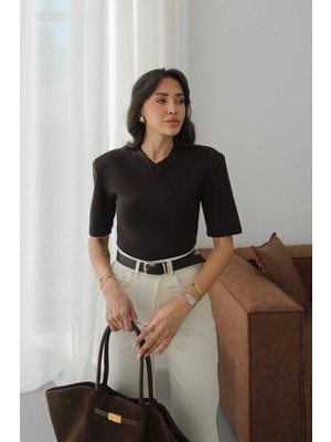 Havoş Kahverengi Kısa Kollu Vatkalı Bodysuit
