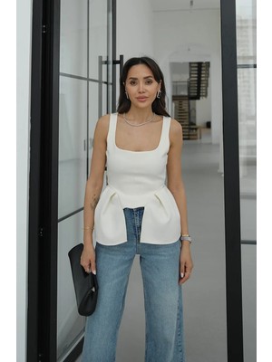 Havoş Ekru Nupe Peplum Detaylı Bluz