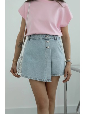Havoş Buz Mavisi Denim Şort Etek