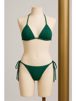 Vitaliselan Fashion Kadın Yeşil Yandan ve Boyundan Bağlamalı Bikini Mayo Takımı