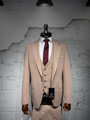 Dupont Classics Dupont Erkek Yelekli Takım Elbise - Likralı Zara Kumaş Slim Fit Kırlangıç Yaka 6 Drop