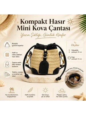 Sargınlar Kadınlar Için Hasır Çantalar - Ipli Mini Örgü Kova Çanta - Yaz Çapraz Çanta - Siomai Tarzı Üst Saplı
